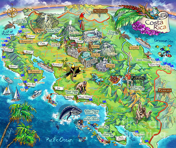 Costa Rica map illustration Jigsaw Puzzle by Maria Rabinky - Pixels