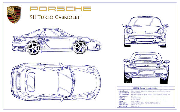 Porsche 911 Turbo Blueprint Greeting Card by Jon Neidert