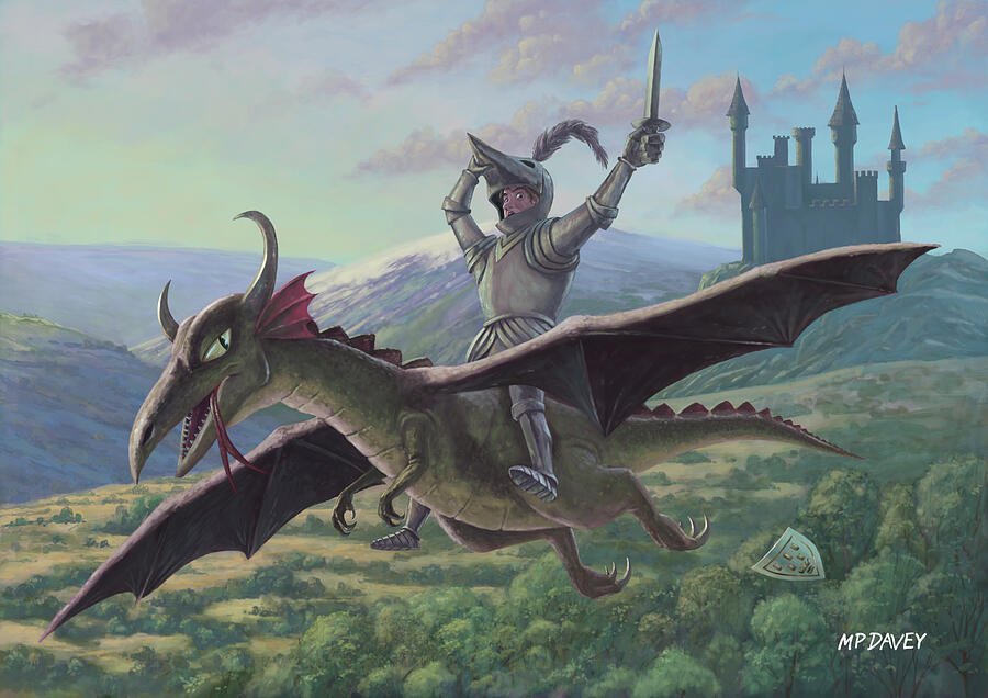 Knight Riding On Flying Dragon by Martin Davey