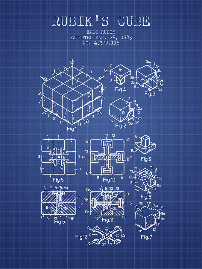 Rubiks Cube Patent from 1983 - Blueprint Digital Art by Aged Pixel - Pixels