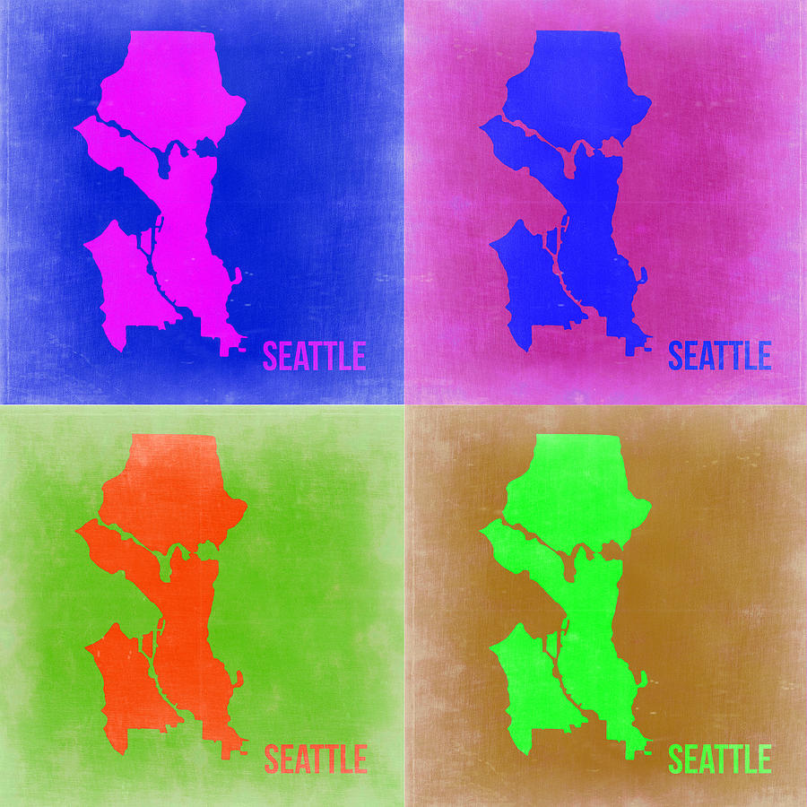 Seattle Pop Art Map 2 Painting by Naxart Studio - Pixels