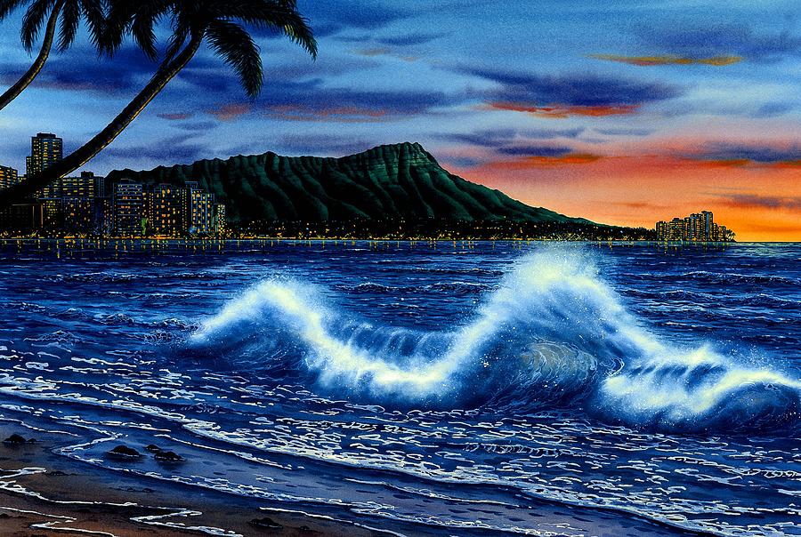 Paul Heeley 001/250 キャンバスアート フロリダ 月夜の海 Waikiki Beach Sunset by John YATO