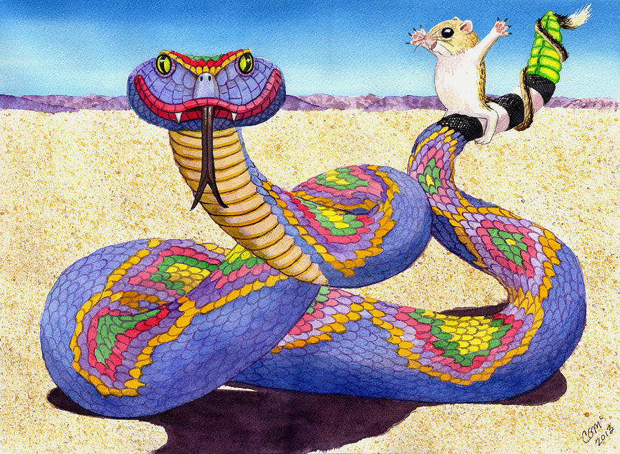 Wrangled Razzle Dazzle Rainbow Rattler Painting by Catherine G