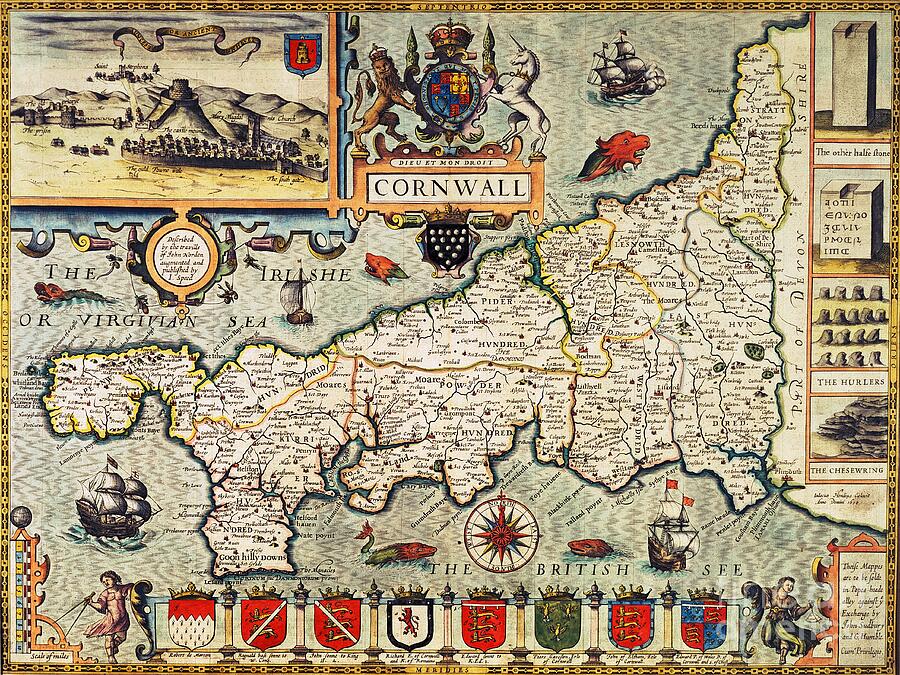 Map of Cornwall Drawing by John Speed - Pixels