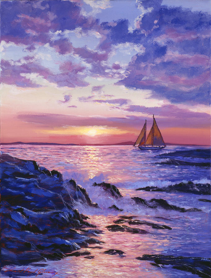 デビッド・タトウィラー、【EVENING SAIL】、希少な額装用画集より Sail At Dawn Painting by David Lloyd Glover - Pixels
