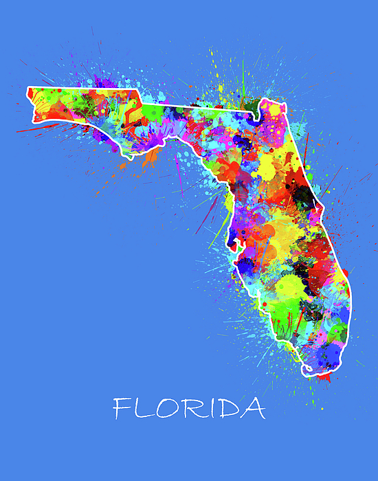 Florida Map Color Splatter 3 Jigsaw Puzzle by Bekim M - Pixels