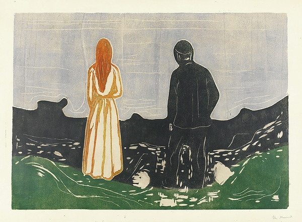 Two Human Beings. The Lonely Ones Jigsaw Puzzle by Edvard Munch