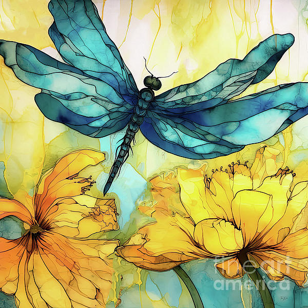 dragonfly ブルーフラワープレイン プレート4枚 Big Blue Dragonfly Round Beach Towel by Tina LeCour - Pixels