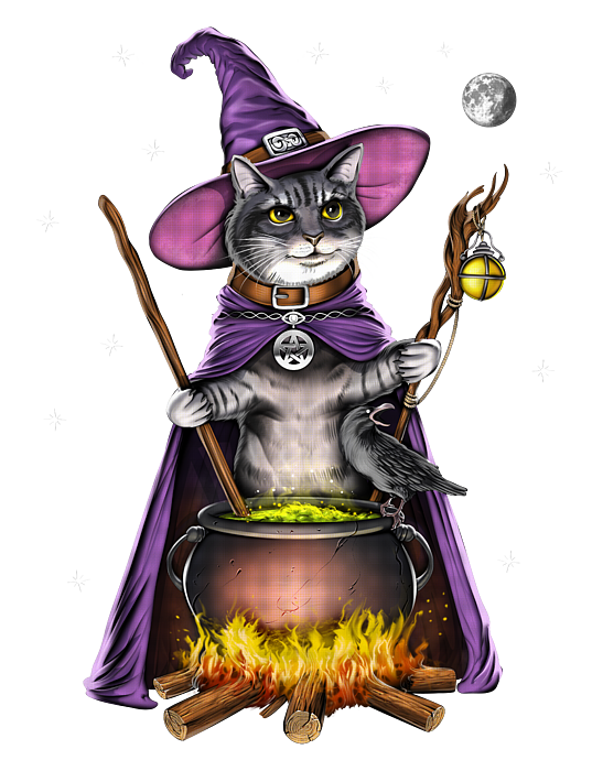 Cat Witch Greeting Card by Nikolay Todorov