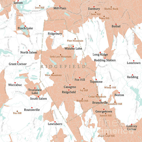 CT Fairfield Ridgefield Vector Road Map Fleece Blanket by Frank ...