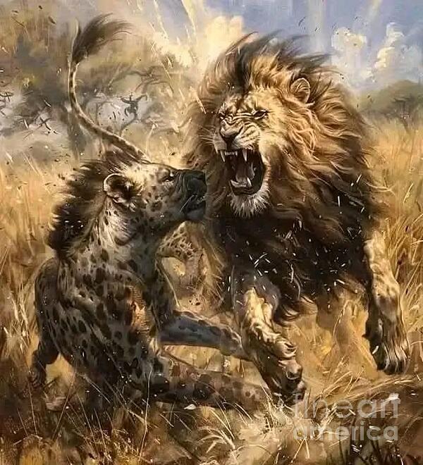 Lion and Hyena Showdown Jigsaw Puzzle by Yy - Pixels