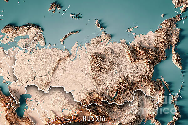 Russia 3D Render Topographic Map Horizontal Neutral Border Jigsaw ...