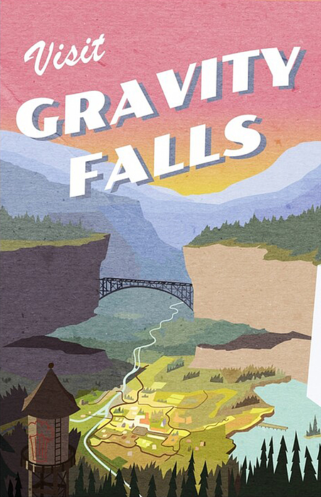 Visit Gravity Falls Postcard Poster Zip Pouch by Luci Morris - Pixels