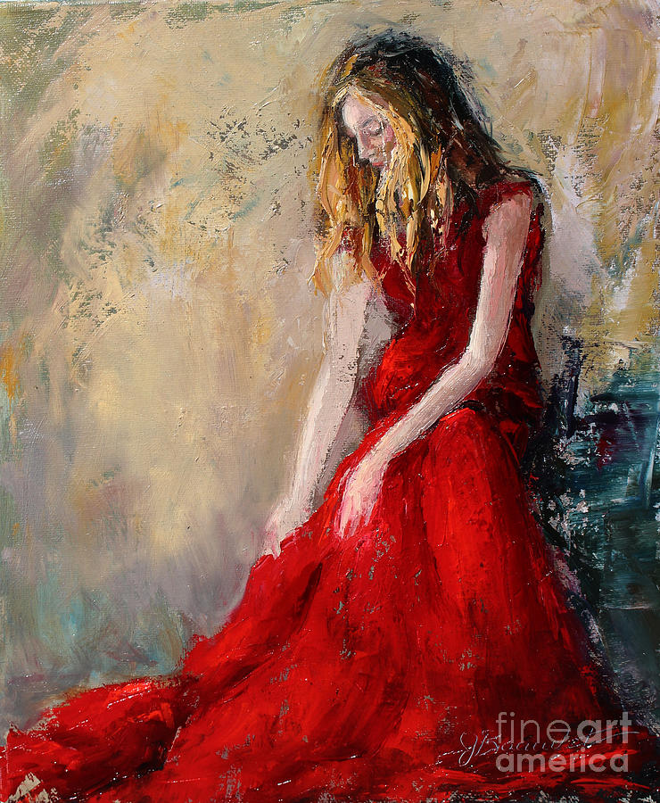 red dress art Lady in Red 2 Painting by Jennifer Beaudet