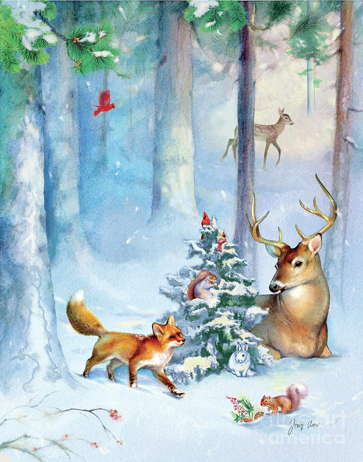 Nature's Christmas, Woodland Animals Painting by Tracy Herrmann