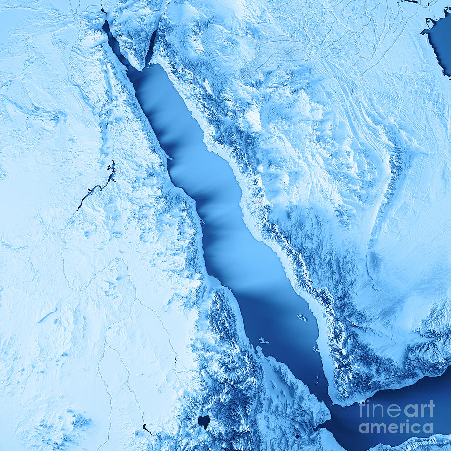 Red Sea 3D Render Topographic Map Blue by Frank Ramspott