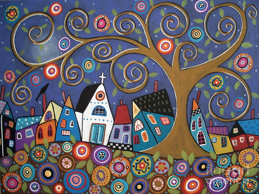 アート・デザイン・音楽 Folk Art from the Global Village_Girard Swirl Tree Village Painting by Karla Gerard - Pixels