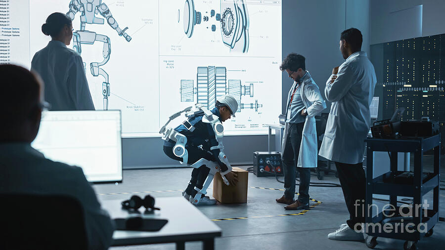 Scientists Testing Bionic Exoskeleton Using Cardboard Box #2 Photograph ...