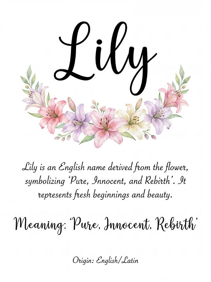 Lily Name Art Meaning Floral Script Painting by Floral Script Signs ...