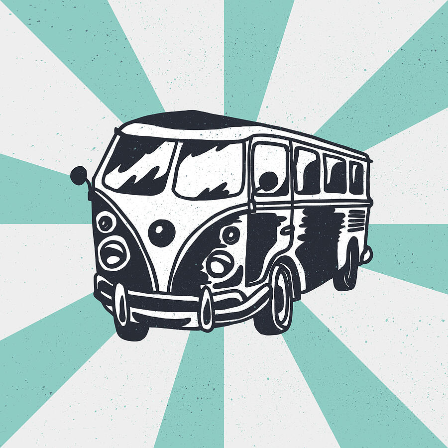 Classic Retro Bus Drawing by Marika Barsrsind - Pixels