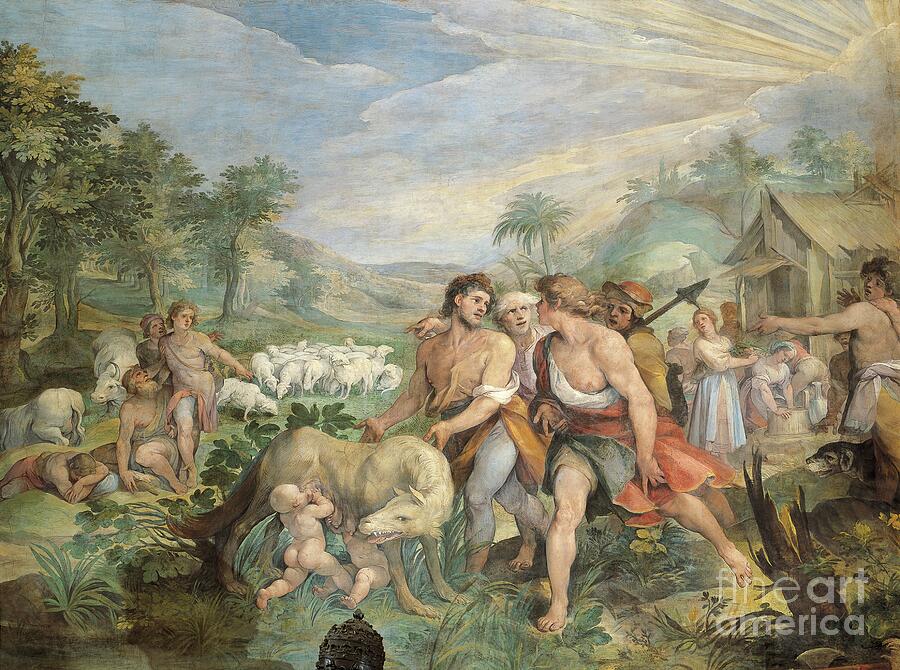 Romulus And Remus Suckled By Wolf Painting by Giuseppe Cesari - Pixels