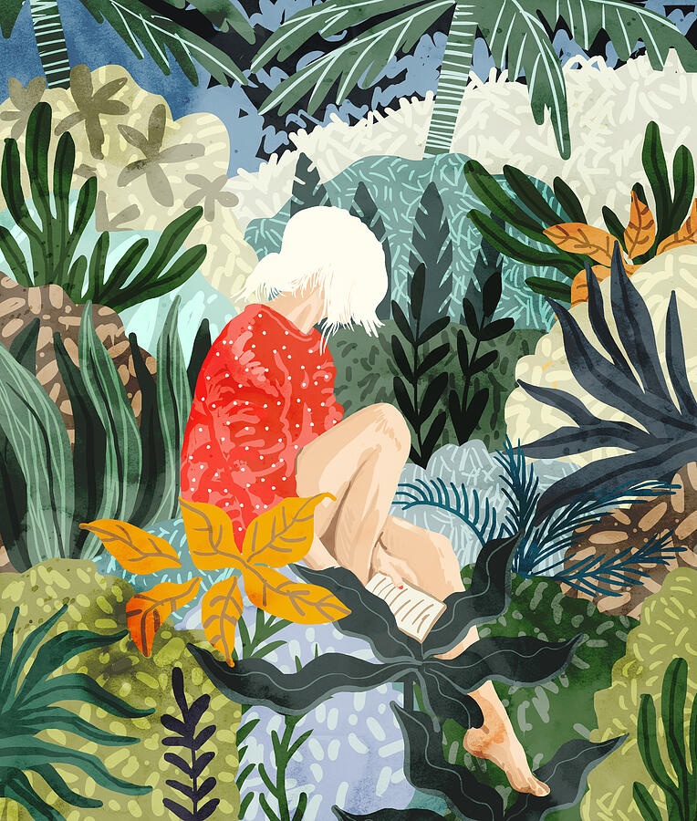 The Distracted Reader Art Print Drawing by Uma Gokhale - Pixels