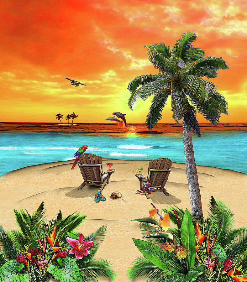 Tropical Island Sunset Digital Art by Messina Graphix - Pixels