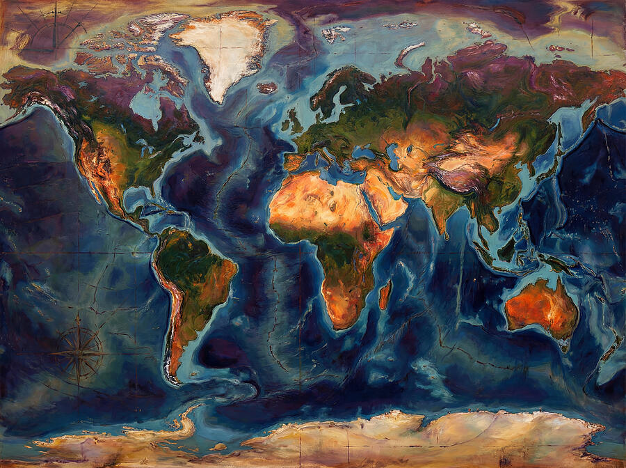 Vintage Map Expressionist Style Painting by Emily Solvay - Pixels