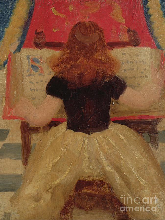 Young Girl Reading A Manuscript Painting by Thomas Cooper Gotch - Pixels