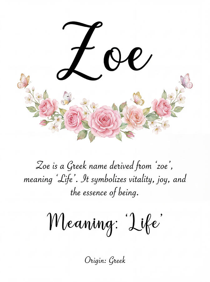 Zoe Name Art Meaning Floral Script Painting by Floral Script Signs - Pixels