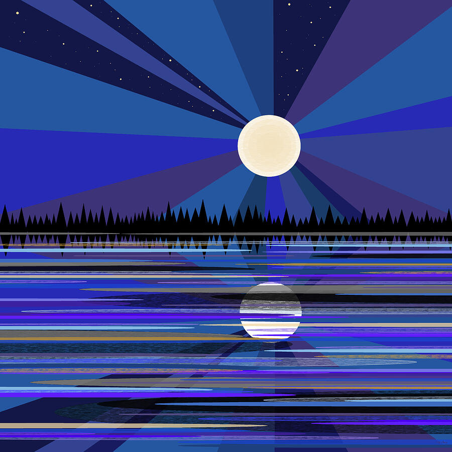 Blue Moon Rise #1 Digital Art by Val Arie - Pixels