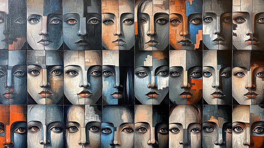 Abstract Faces Grid Digital Art by Evie Carrier - Pixels