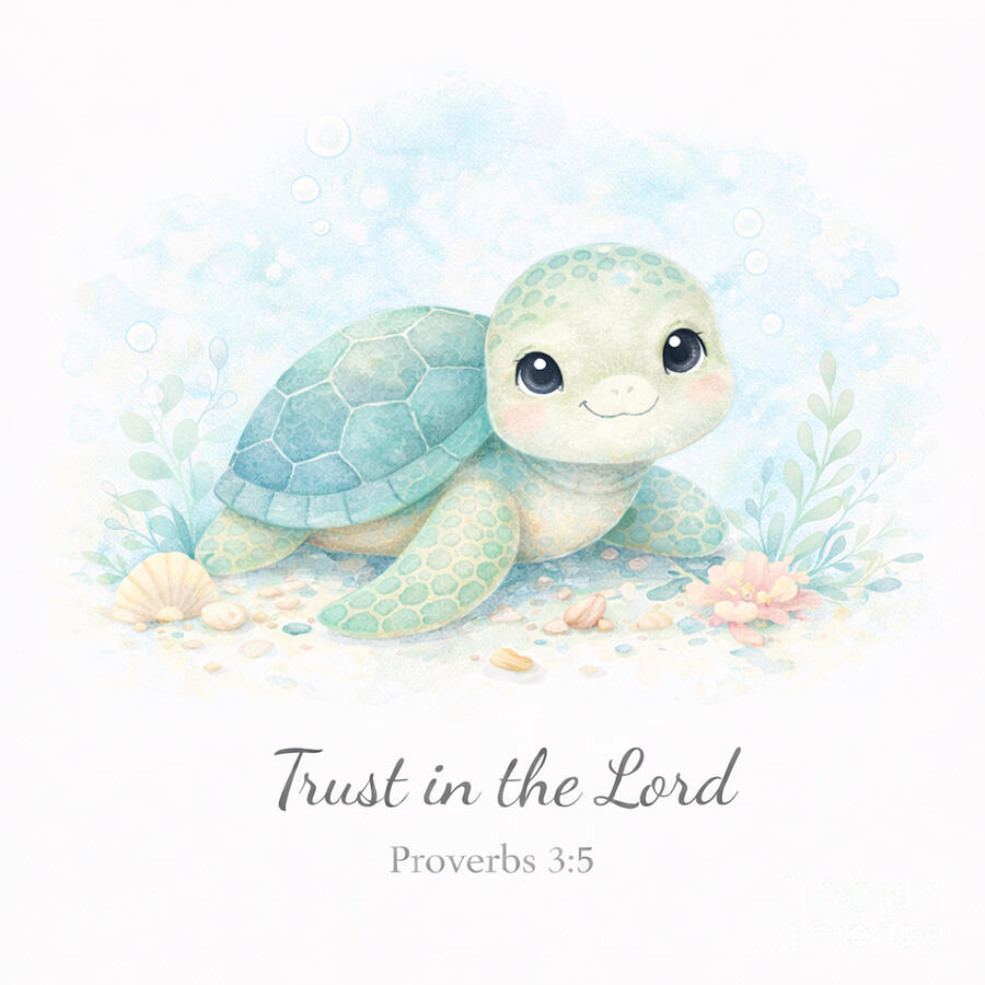 Adorable Sea Turtle with Scripture Trust in the Lord Digital Art by Sun ...