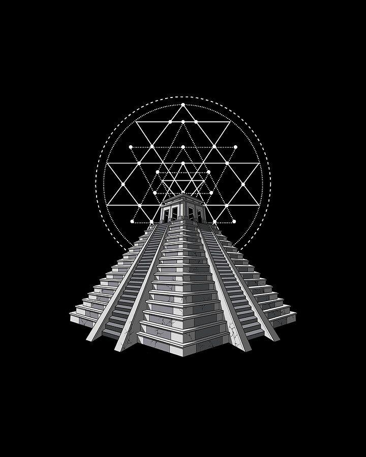 Aztec Pyramid Line Drawing