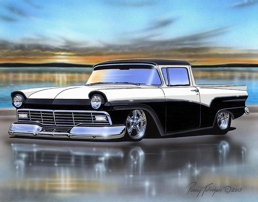 Black and White 1957 Ford Ranchero by Parry Johnson
