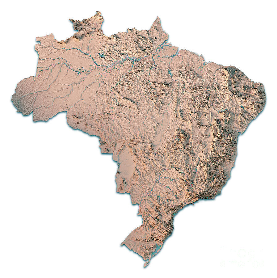 Brazil 3D Render Topographic Map Isolated Neutral by Frank Ramspott