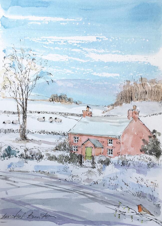 Cottage in Snow Drawing by Annabel Burton - Pixels