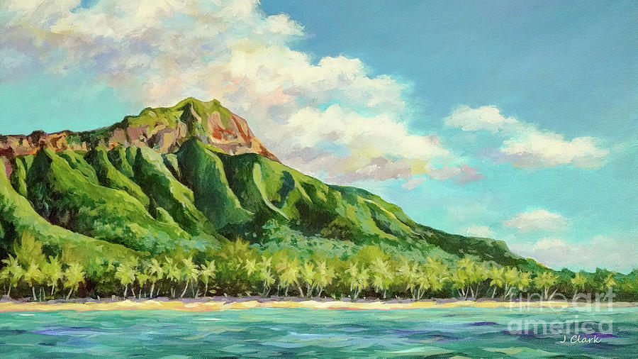Vintage Hawaiian diamondhead ステンドグラスアート Diamond Head Oahu Panoramic by John Clark
