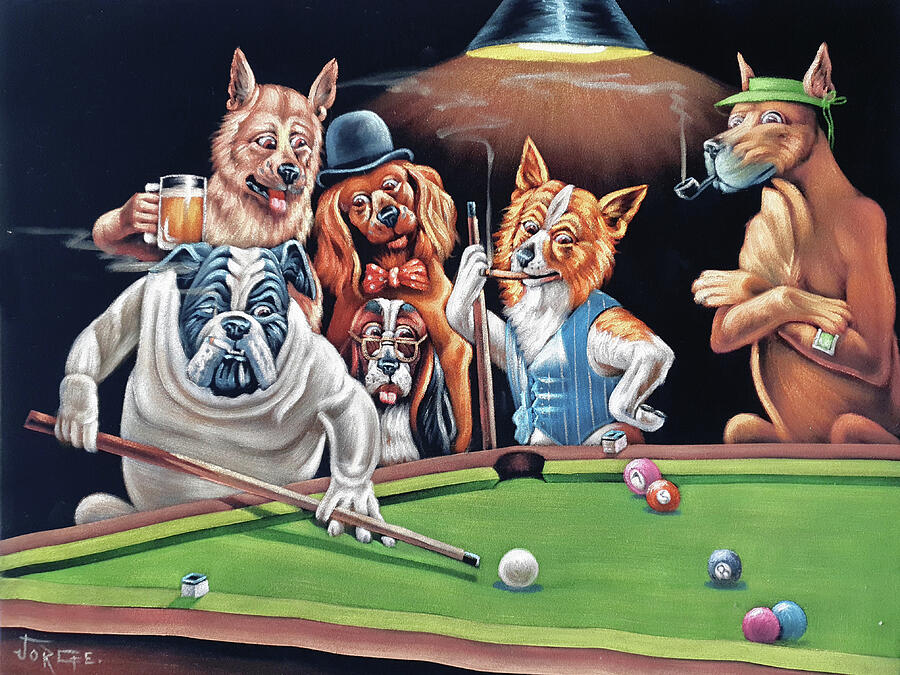 Dogs playing pool after Coolidge Painting by Jorge Terrones - Pixels