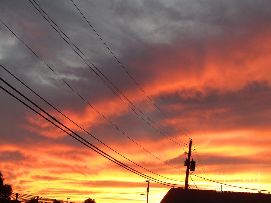 Dramatic Sunset Over Power Lines Photograph - Dramatic Sunset Over Power Lines by Zshop -