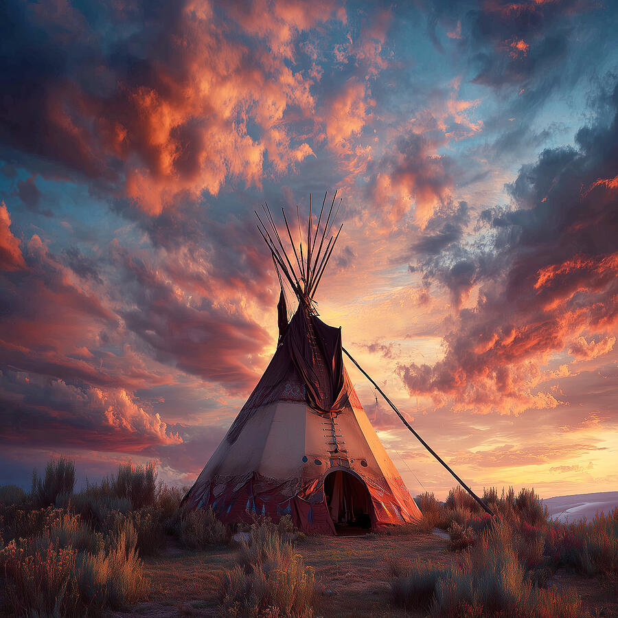 Dramatic Sunset Over Tipi Digital Art by Athena Mckinzie - Pixels