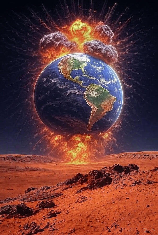 Earth Exploding Over Martian Landscape Digital Art by Day Williams - Pixels