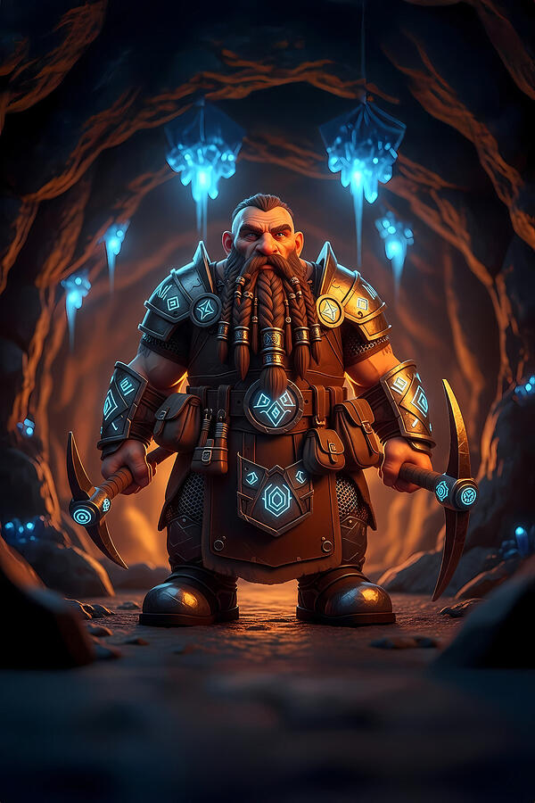 Fantasy Dwarf Warrior in a Cave Digital Art by Titan Lore Co - Pixels