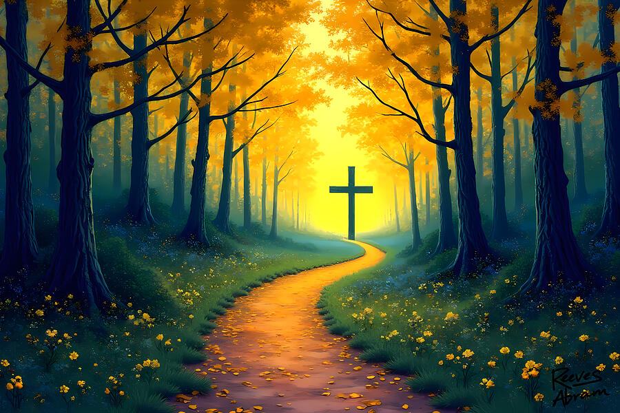 Forest Path to Cross Digital Art by Reeves Abram - Pastor Reeves Studio - Pixels