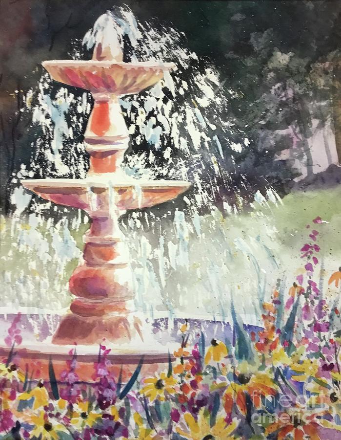絵画 water fountain Water Fountain v5 - Asian Water Fountain in a Jeweled Garden