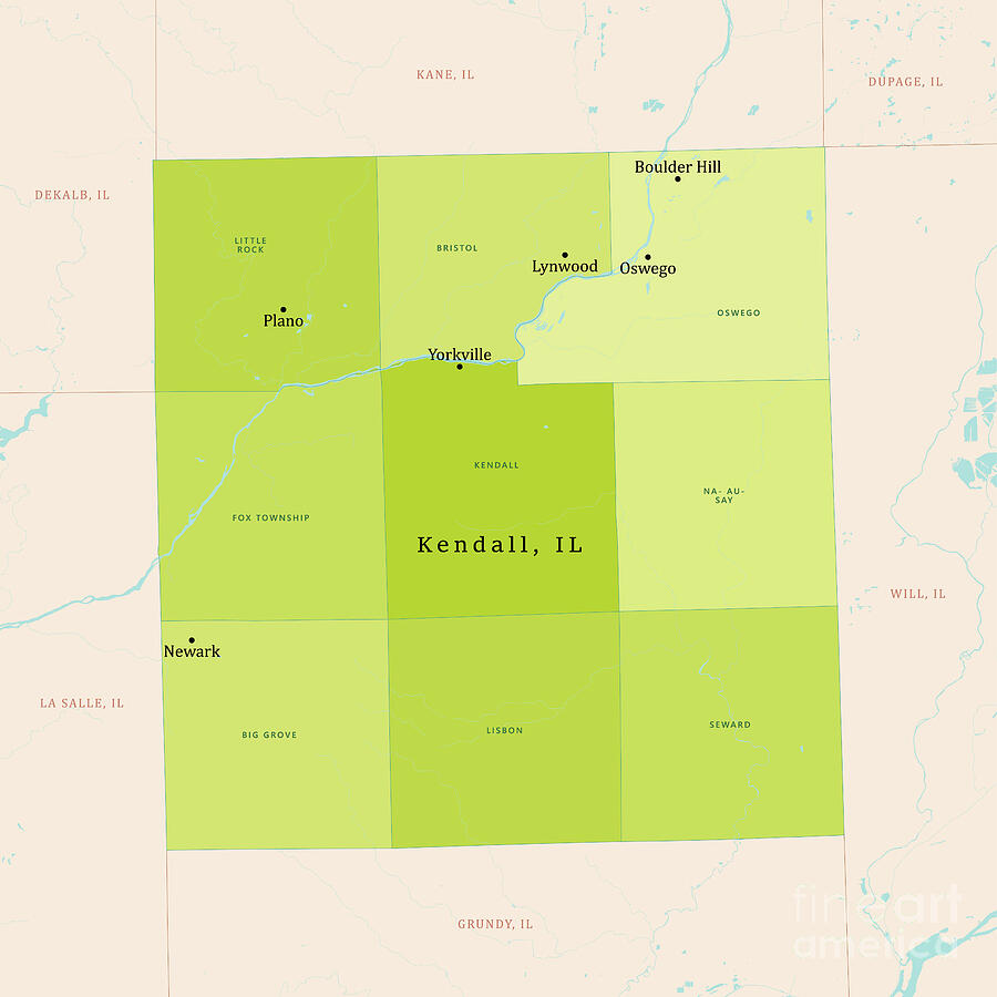 IL Kendall County Vector Map Green by Frank Ramspott