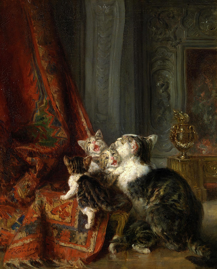Interior with cats by Louis-Eugene Lambert