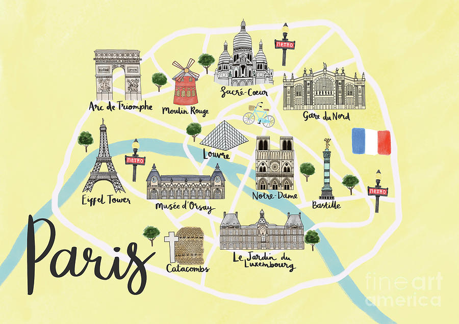 Paris Map Mixed Media by Sarah Frances - Pixels