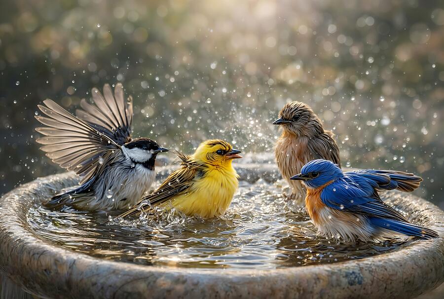 Pool Party - Birds Only Ai Art by Sharon W - Pixels