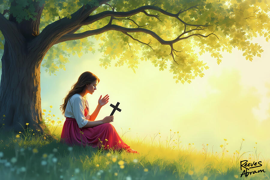 Quiet Prayer Under the Tree Digital Art by Reeves Abram - Pastor Reeves Studio - Pixels